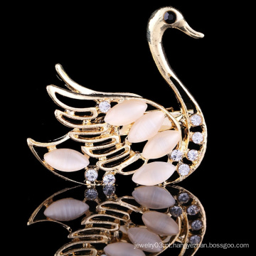 Novo design broche de rhinestone casamento, broche de cisne em massa, broche de porcelana por atacado